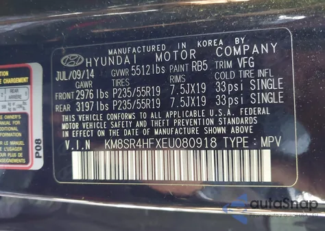 2014 Hyundai Santa Fe Gls z USA, uszkodzony, nr VIN KM8SR4HFXEU080918